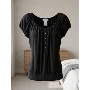 Rocker Girl Black Rhinestone Button Henley Blouson Top Junior XL